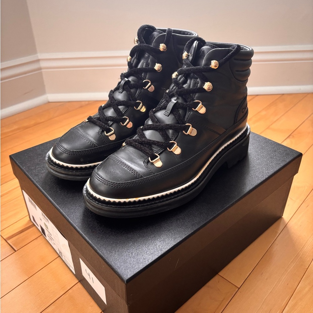 Chanel Calfskin & Lambskin Lace-Up Leather Boots - size 38